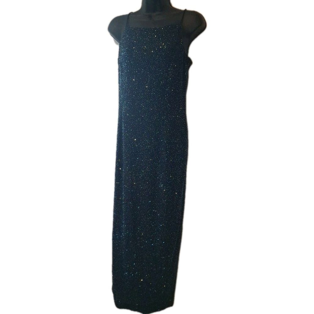Jump Apperal Rhinestone Square Neck Spaghetti Strap Zip Up Back Long Dress 9/10